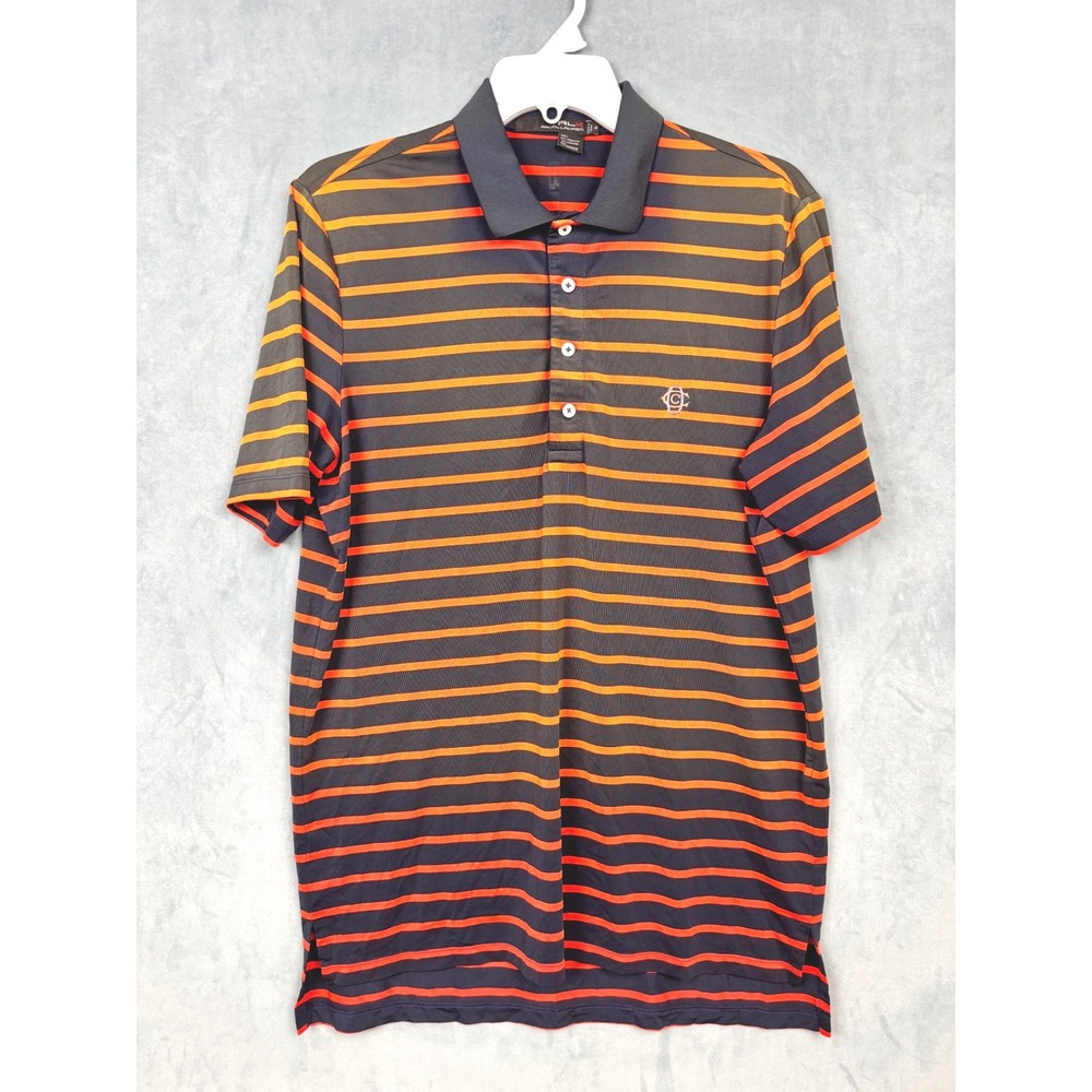 RLX Ralph Lauren Mens Medium Striped Performance Golf Polo Shirt Navy Orange - Picture 1 of 10